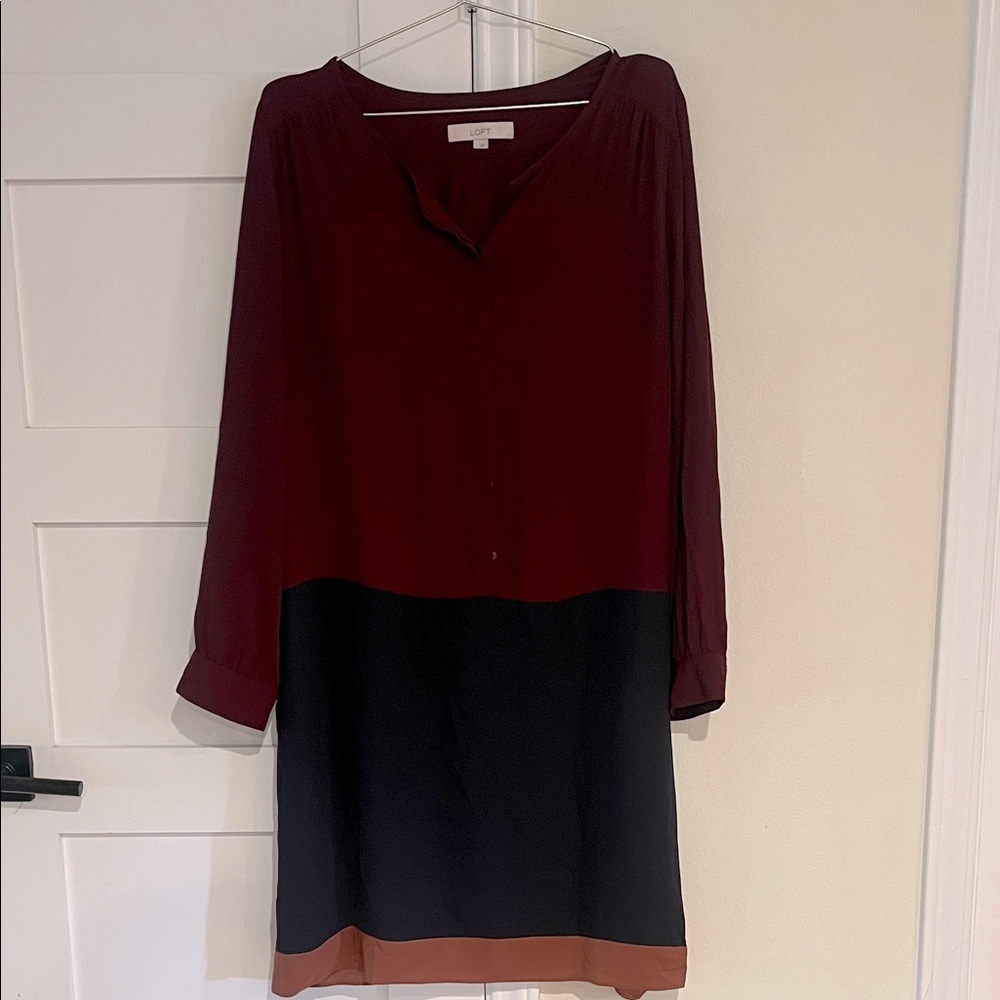 Ann Taylor LOFT Long Sleeve Shift Dress Purple Navy Orange Size Large EUC